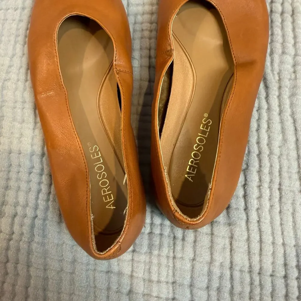 Aerosoles Camel Brown Leather Front Runner Flats Size 6.5